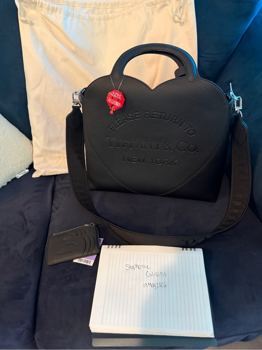 Tiffany & Co. Black Leather Heart Tote Large And Black Card Holder